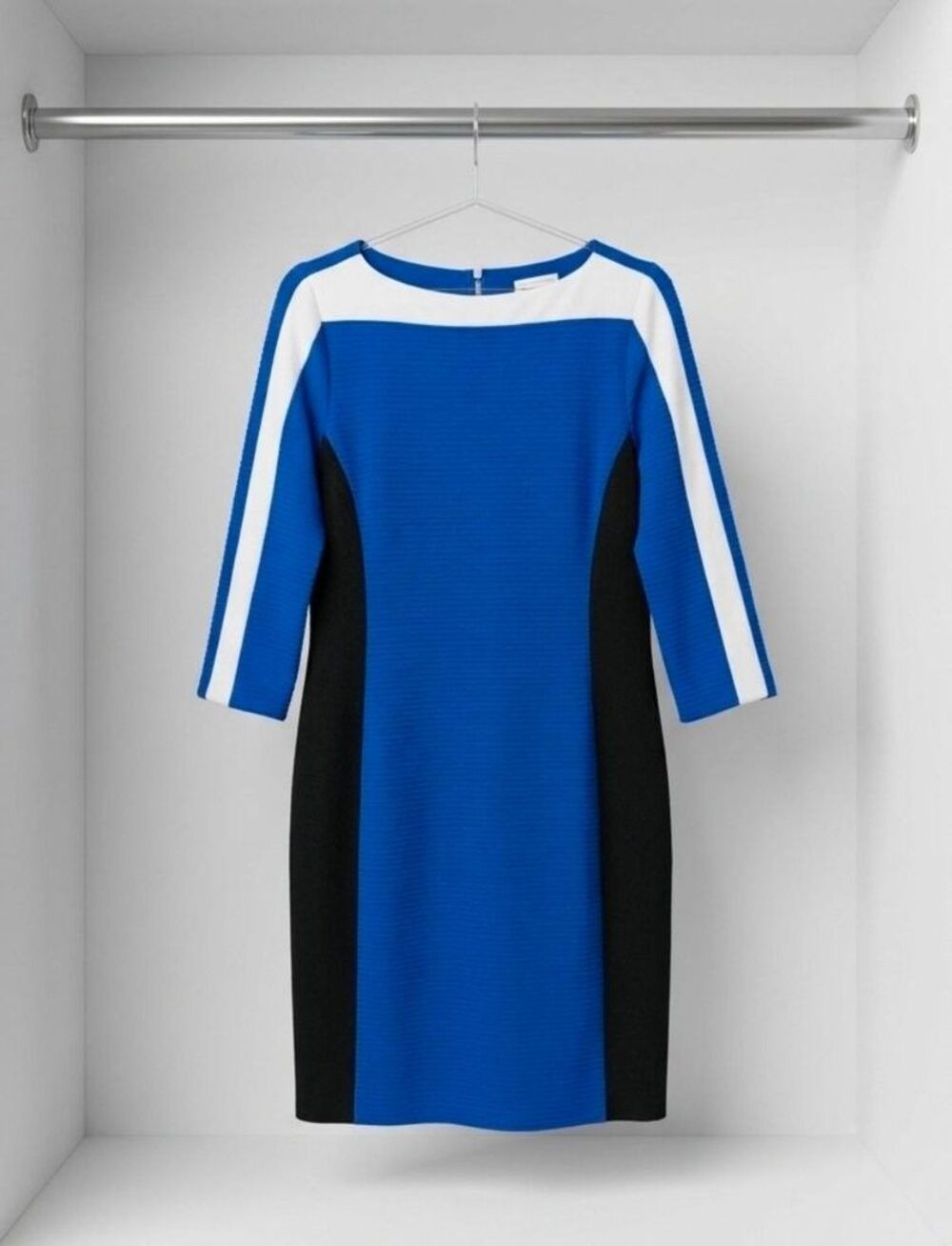 Sandra Darren Colorblock Ribbed Knit Sheath Dress Royal Blue- Size 12